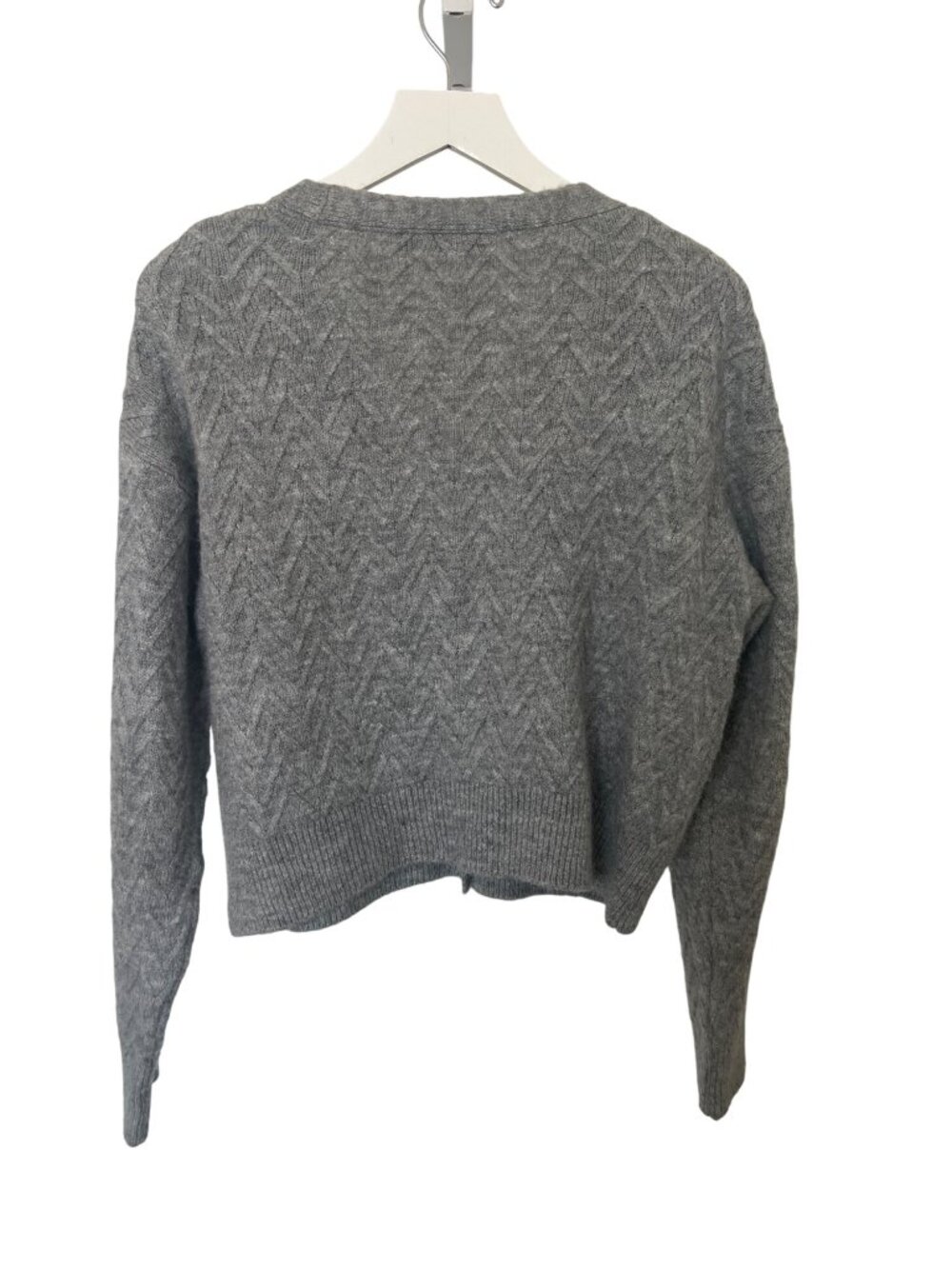 Zara Gray Button-Up Chevron Knit Cardigan Sweater - Picture 2 of 5